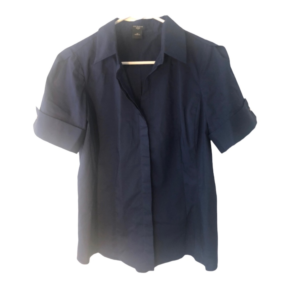 Ann Taylor Navy blouse with capped short sleeves